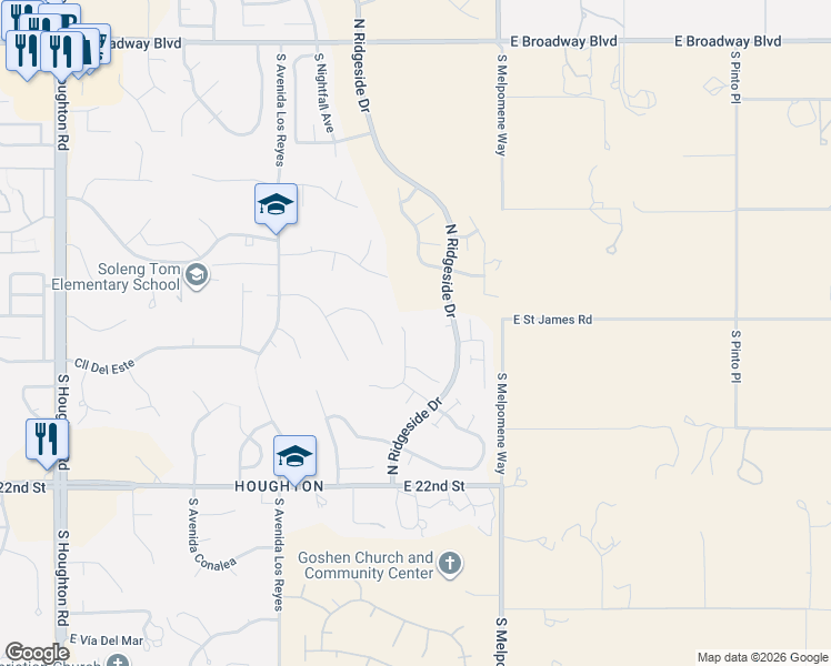 map of restaurants, bars, coffee shops, grocery stores, and more near 10970 Spadefoot Place in Tucson