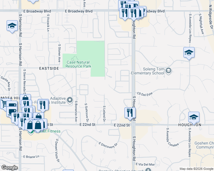 map of restaurants, bars, coffee shops, grocery stores, and more near 10122 East Calle Del Este in Tucson