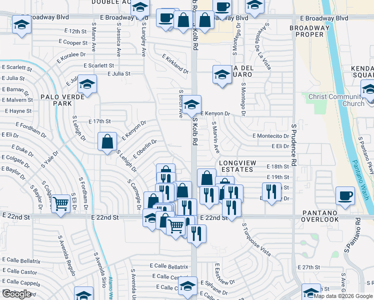 map of restaurants, bars, coffee shops, grocery stores, and more near in Tucson