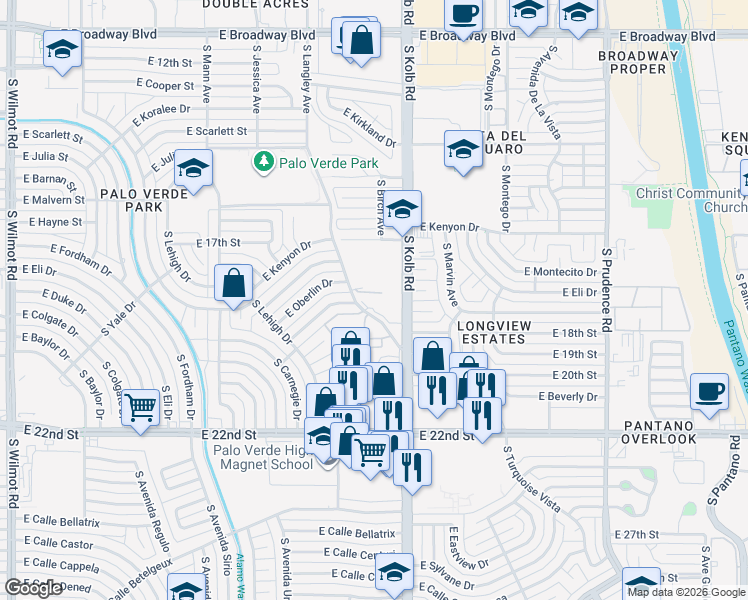 map of restaurants, bars, coffee shops, grocery stores, and more near 804 Calle Del Sol in Tucson