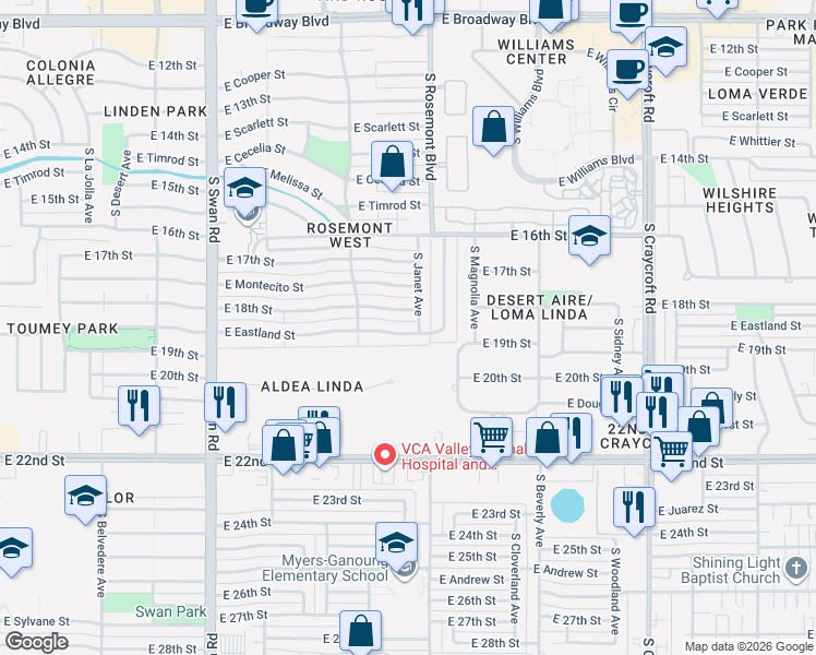 map of restaurants, bars, coffee shops, grocery stores, and more near in Tucson