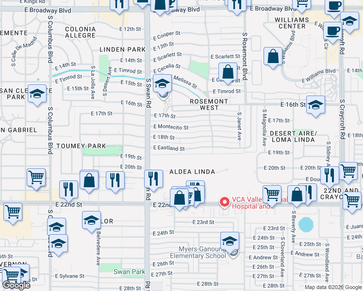 map of restaurants, bars, coffee shops, grocery stores, and more near 4818 East Eastland Street in Tucson