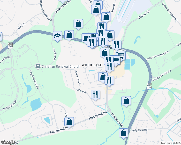 map of restaurants, bars, coffee shops, grocery stores, and more near 96 Mathews Drive in Hilton Head Island