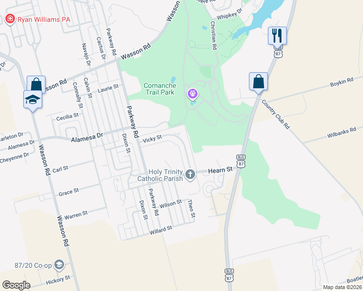 map of restaurants, bars, coffee shops, grocery stores, and more near 4047 Vicky Street in Big Spring