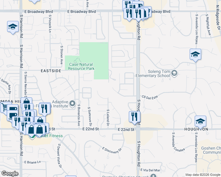 map of restaurants, bars, coffee shops, grocery stores, and more near 10122 East Calle Del Este in Tucson