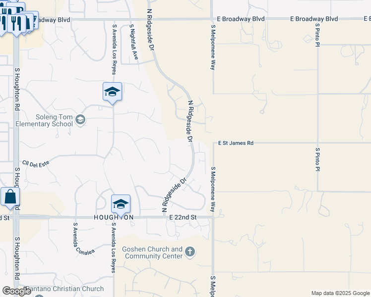 map of restaurants, bars, coffee shops, grocery stores, and more near 10970 Spadefoot Place in Tucson