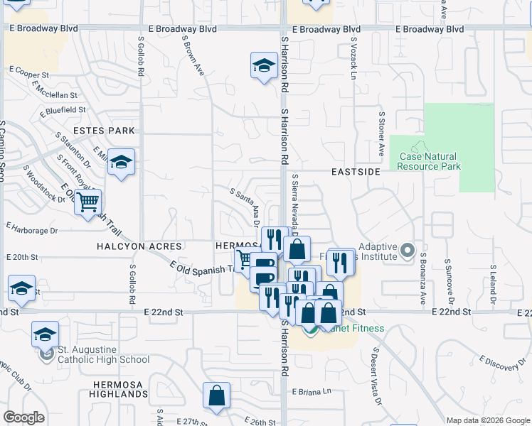 map of restaurants, bars, coffee shops, grocery stores, and more near 774 South Ciudad Circle in Tucson