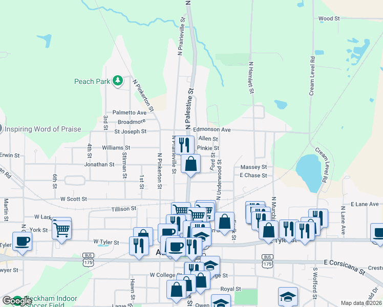 map of restaurants, bars, coffee shops, grocery stores, and more near 802 North Needmore Street in Athens