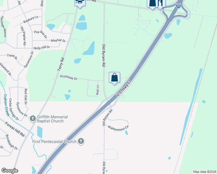 map of restaurants, bars, coffee shops, grocery stores, and more near 4950 Old Byram Road in Jackson