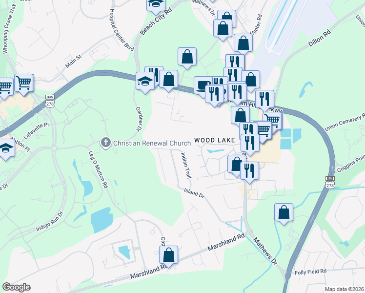 map of restaurants, bars, coffee shops, grocery stores, and more near 26 Indian Trail in Hilton Head Island