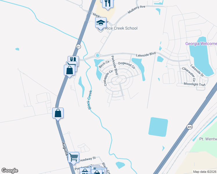 map of restaurants, bars, coffee shops, grocery stores, and more near 29 Crabapple Circle in Savannah