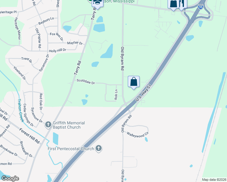 map of restaurants, bars, coffee shops, grocery stores, and more near 117 Scottdale Drive in Jackson