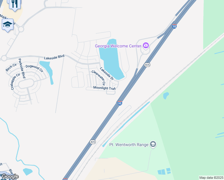 map of restaurants, bars, coffee shops, grocery stores, and more near 16 Night Heron Way in Port Wentworth