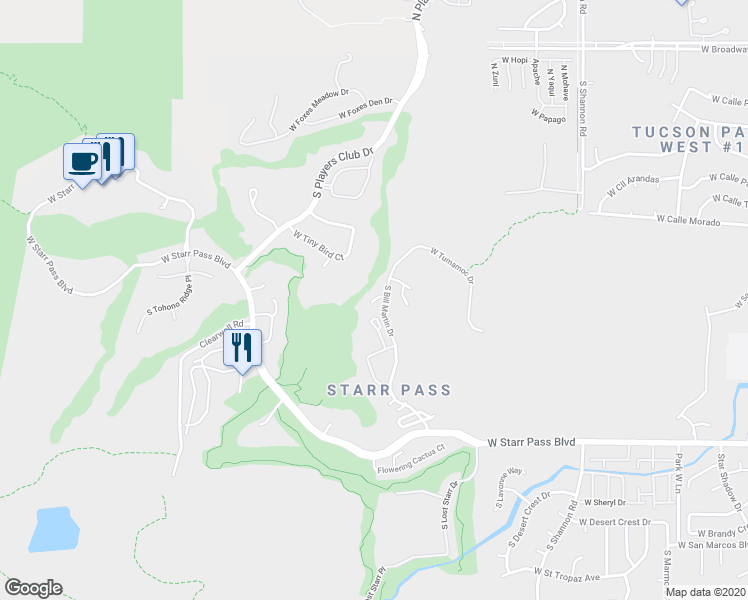 map of restaurants, bars, coffee shops, grocery stores, and more near 3301 Saguaro Valley Court in Tucson