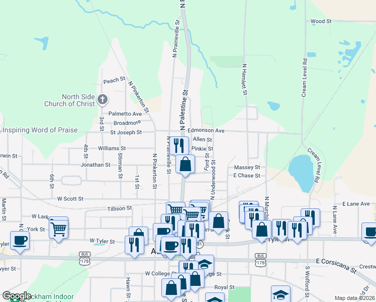 map of restaurants, bars, coffee shops, grocery stores, and more near 802 North Needmore Street in Athens