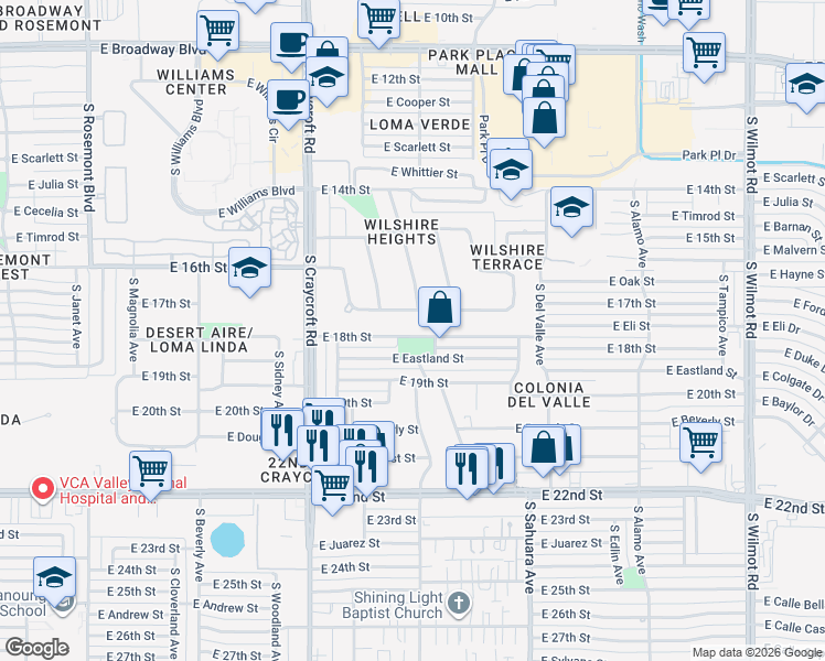 map of restaurants, bars, coffee shops, grocery stores, and more near 5713 East 18th Street in Tucson
