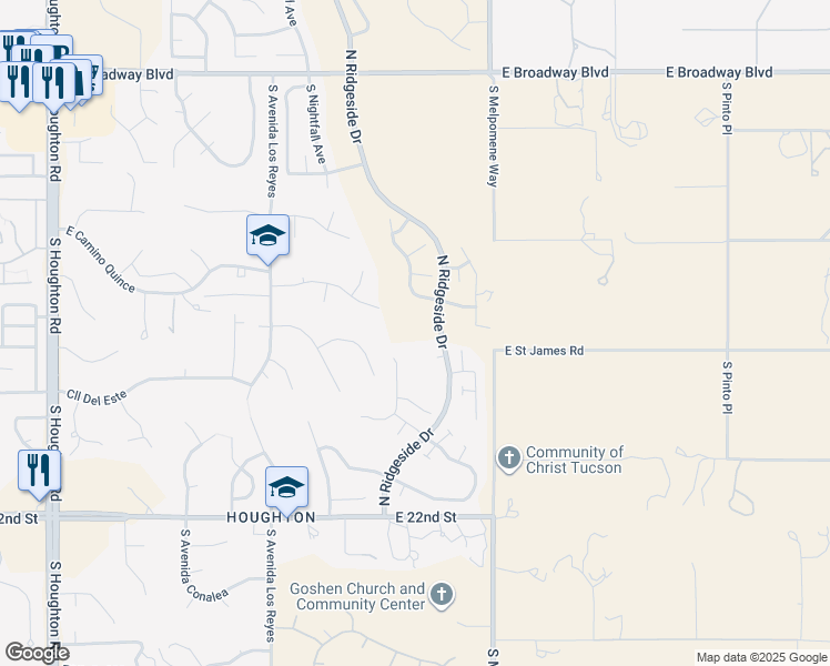 map of restaurants, bars, coffee shops, grocery stores, and more near 10981 E Spadefoot Pl in Tucson