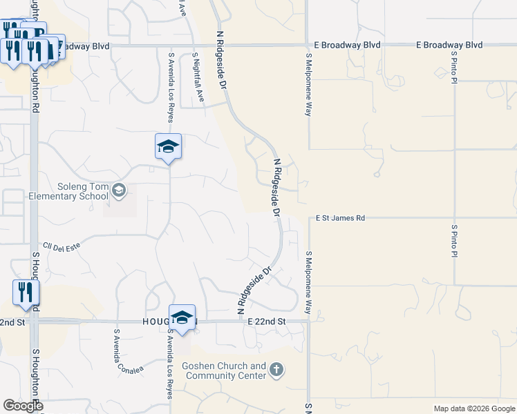 map of restaurants, bars, coffee shops, grocery stores, and more near 10991 Spadefoot Place in Tucson