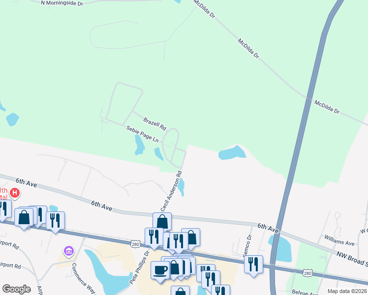 map of restaurants, bars, coffee shops, grocery stores, and more near 160 Cecil Anderson Road in Vidalia