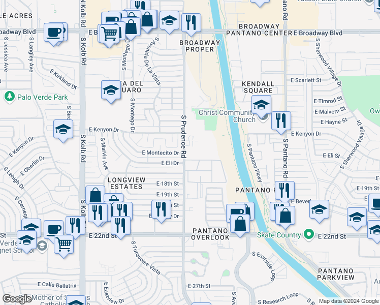 map of restaurants, bars, coffee shops, grocery stores, and more near 7522 East Terrace Drive in Tucson