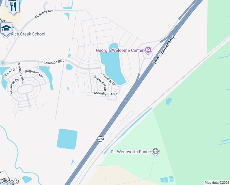 map of restaurants, bars, coffee shops, grocery stores, and more near 16 Night Heron Way in Port Wentworth