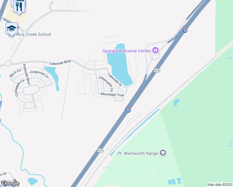 map of restaurants, bars, coffee shops, grocery stores, and more near 16 Night Heron Way in Port Wentworth