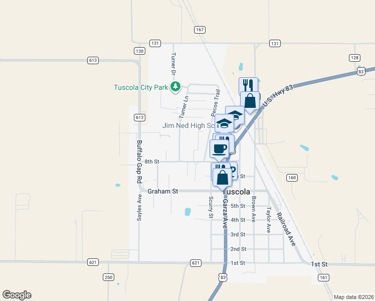 map of restaurants, bars, coffee shops, grocery stores, and more near 825 Turner Lane in Tuscola