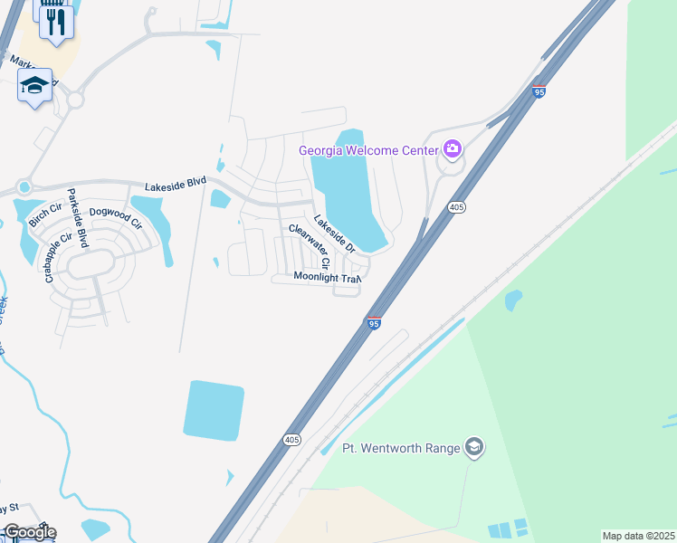 map of restaurants, bars, coffee shops, grocery stores, and more near 14 Night Heron Way in Port Wentworth