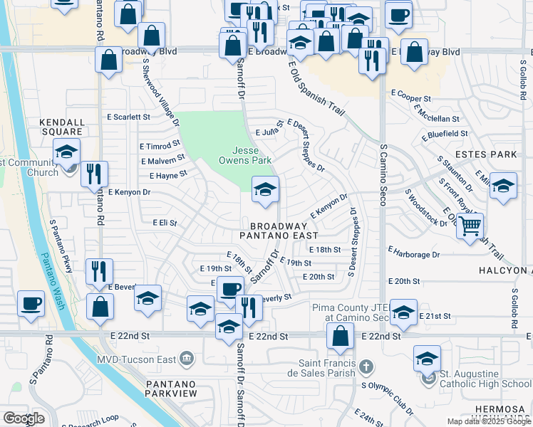 map of restaurants, bars, coffee shops, grocery stores, and more near 700 S Sarnoff Dr in Tucson