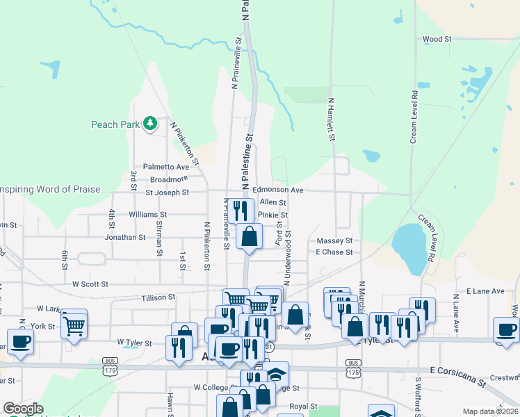 map of restaurants, bars, coffee shops, grocery stores, and more near 802 North Needmore Street in Athens