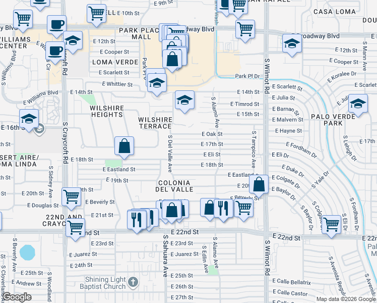 map of restaurants, bars, coffee shops, grocery stores, and more near 5951 East Eli Street in Tucson
