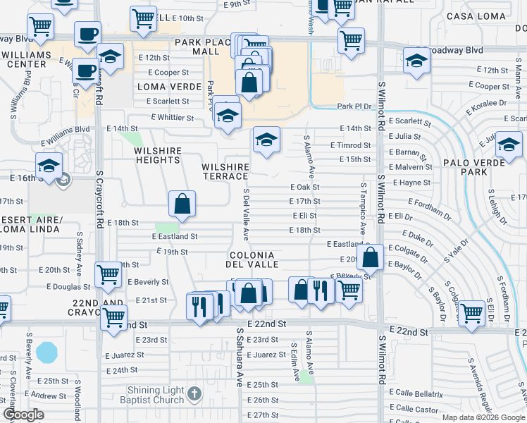 map of restaurants, bars, coffee shops, grocery stores, and more near 5931 East Eli Street in Tucson