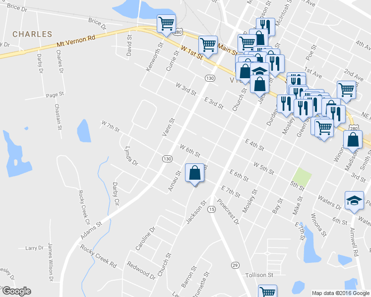 map of restaurants, bars, coffee shops, grocery stores, and more near 204 West 6th Street in Vidalia