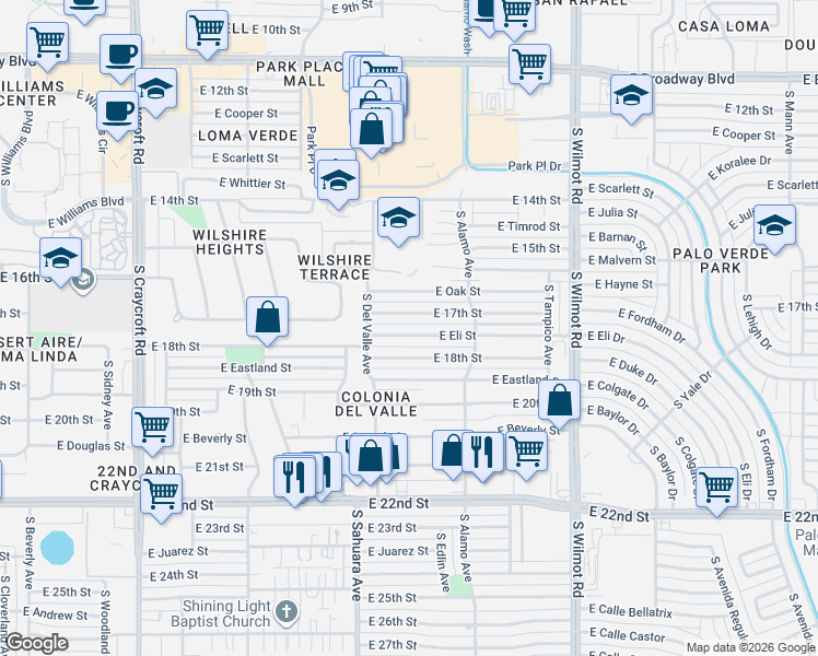 map of restaurants, bars, coffee shops, grocery stores, and more near 5931 East Eli Street in Tucson