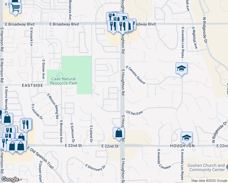 map of restaurants, bars, coffee shops, grocery stores, and more near 10270 East Juniper Basin Lane in Tucson