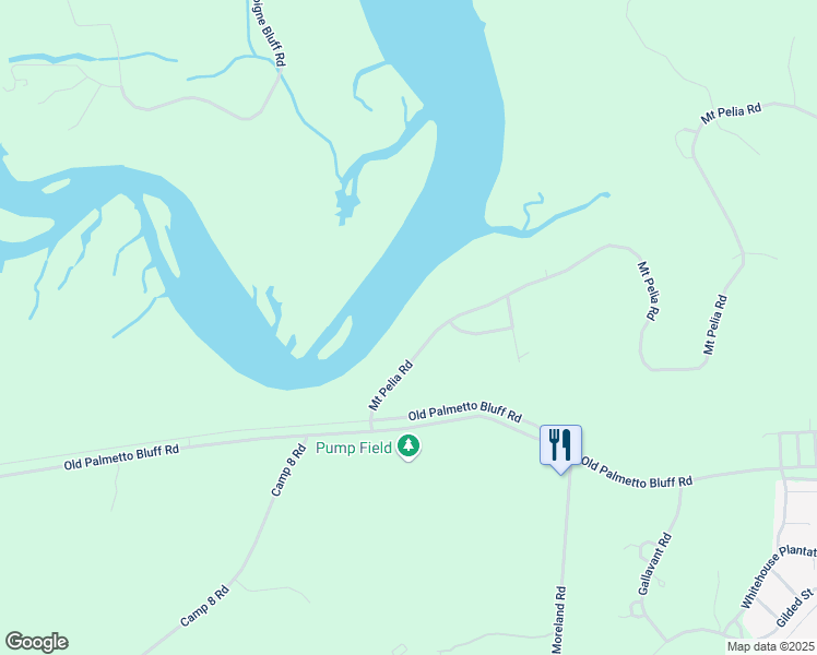 map of restaurants, bars, coffee shops, grocery stores, and more near 75 Mount Pelia Road in Bluffton