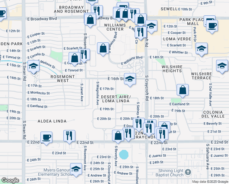 map of restaurants, bars, coffee shops, grocery stores, and more near 5259 East 18th Street in Tucson