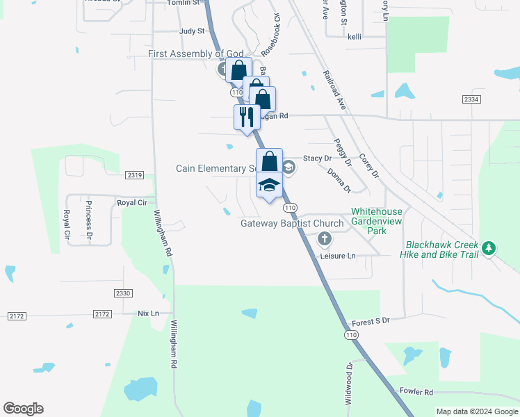 map of restaurants, bars, coffee shops, grocery stores, and more near 814 Keble Lane in Whitehouse