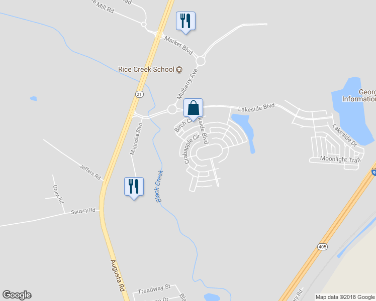 map of restaurants, bars, coffee shops, grocery stores, and more near 23 Crabapple Circle in Port Wentworth