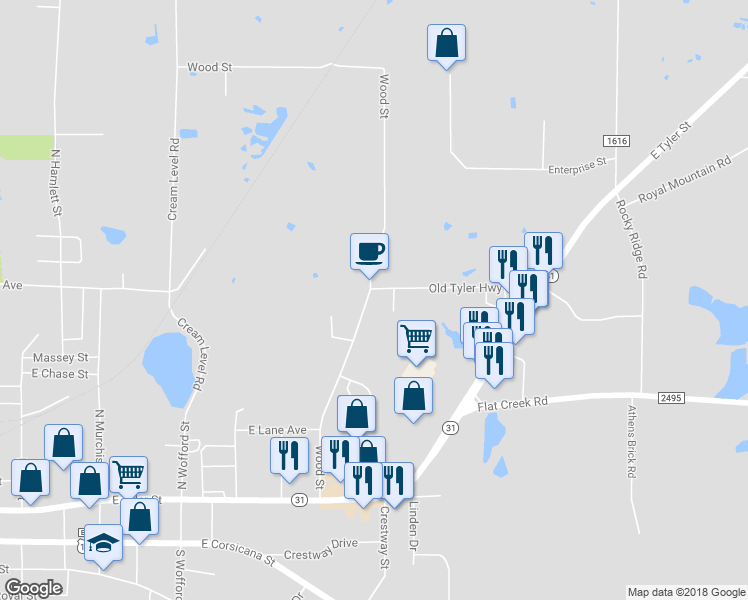 map of restaurants, bars, coffee shops, grocery stores, and more near 508 Wood Street in Athens