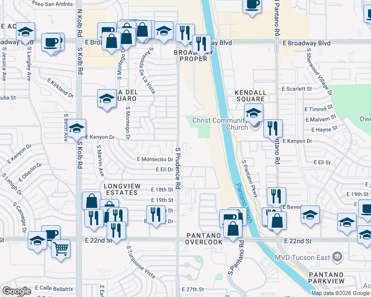 map of restaurants, bars, coffee shops, grocery stores, and more near 613 South Kacee Avenue in Tucson