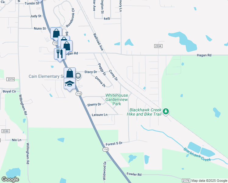 map of restaurants, bars, coffee shops, grocery stores, and more near 218 Gardenview Street in Whitehouse