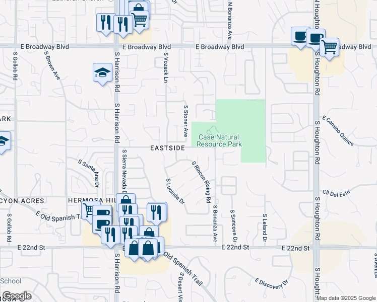 map of restaurants, bars, coffee shops, grocery stores, and more near 580 South Stoner Avenue in Tucson