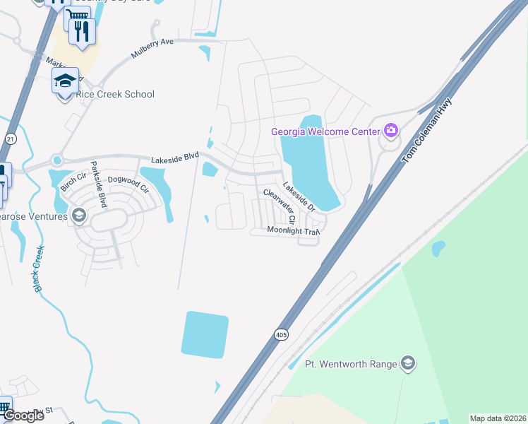 map of restaurants, bars, coffee shops, grocery stores, and more near 515 Flat Rock Trce in Port Wentworth