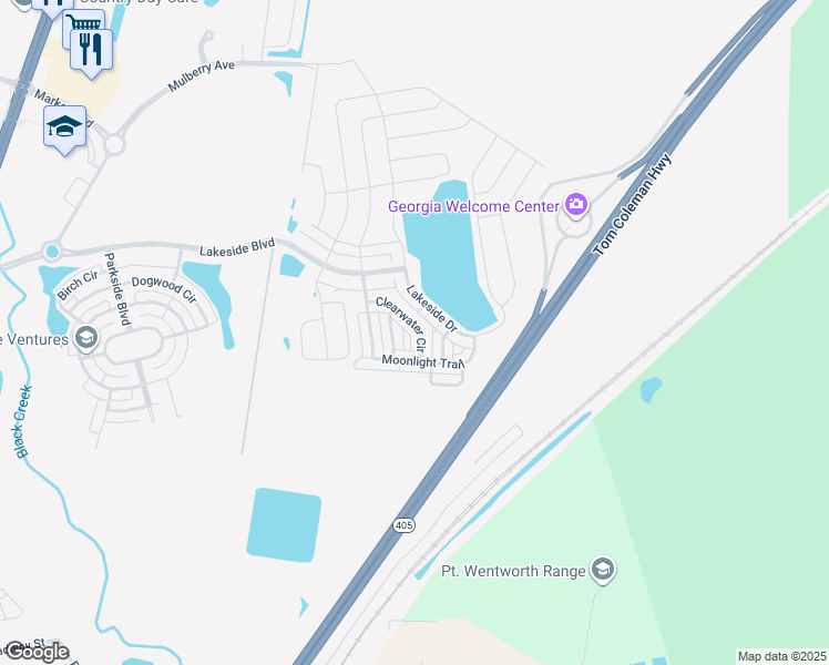 map of restaurants, bars, coffee shops, grocery stores, and more near 219 Clearwater Circle in Port Wentworth