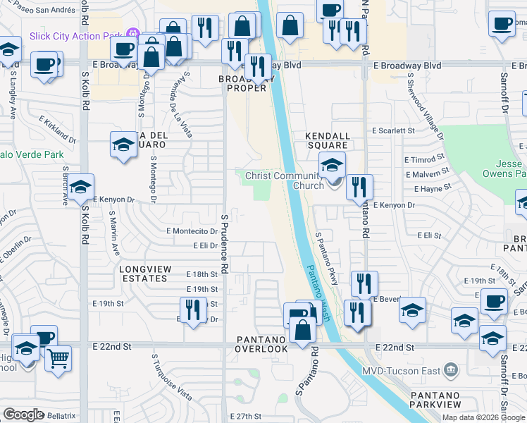 map of restaurants, bars, coffee shops, grocery stores, and more near 612 South Julie Avenue in Tucson