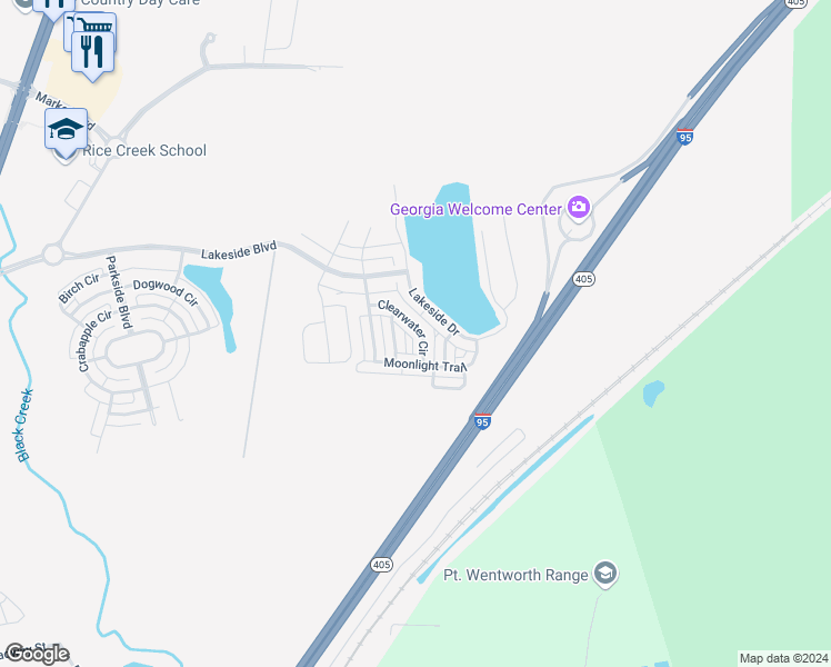 map of restaurants, bars, coffee shops, grocery stores, and more near 219 Clearwater Circle in Port Wentworth