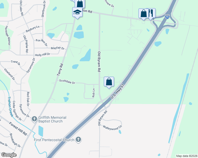map of restaurants, bars, coffee shops, grocery stores, and more near 4705-4773 Old Byram Road in Jackson