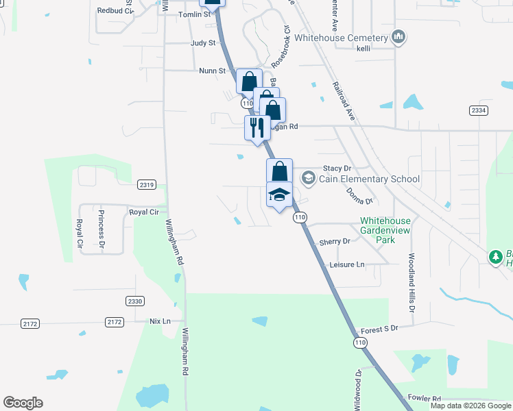 map of restaurants, bars, coffee shops, grocery stores, and more near 809 Keble Lane in Whitehouse