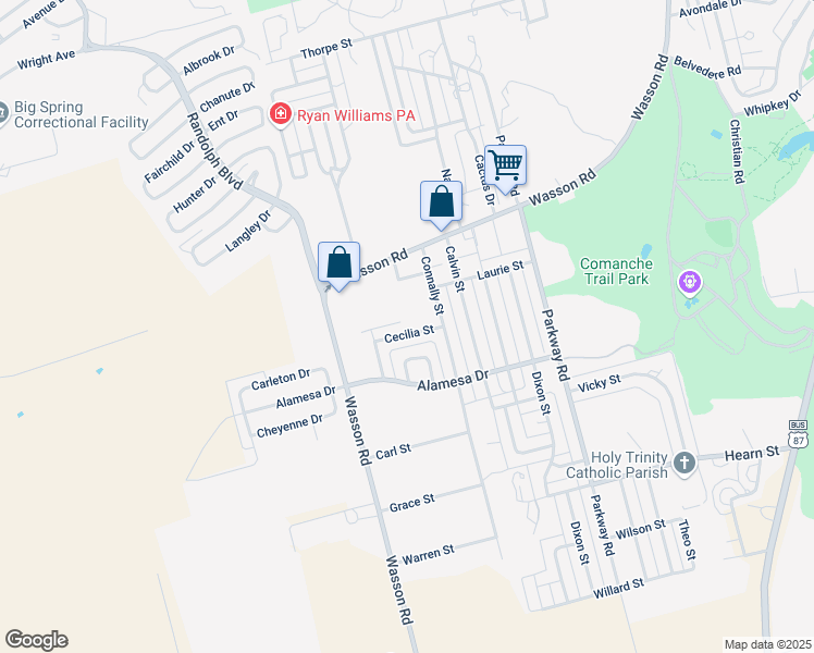 map of restaurants, bars, coffee shops, grocery stores, and more near 2100 Cecilia St in Big Spring